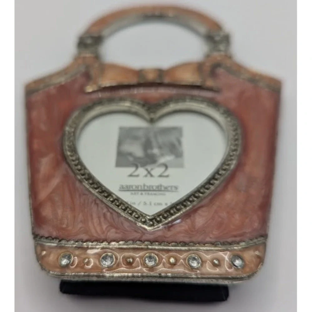 Aaron Brothers Mini Picture Frame Purse Handbag Heart Pink Pearly Enamel 2x2